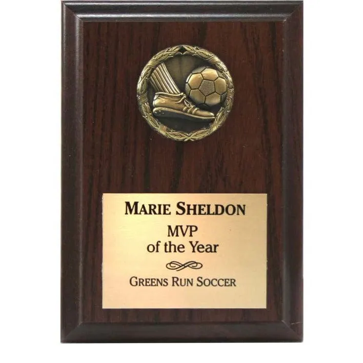 Cherry plaque with soccer medallion