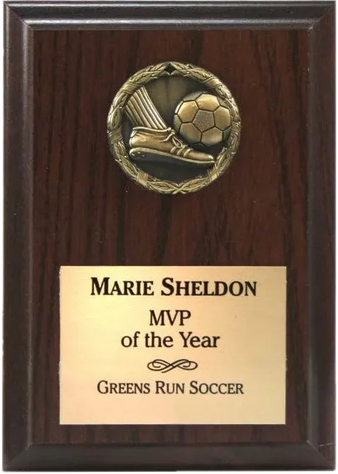 Cherry plaque with soccer medallion