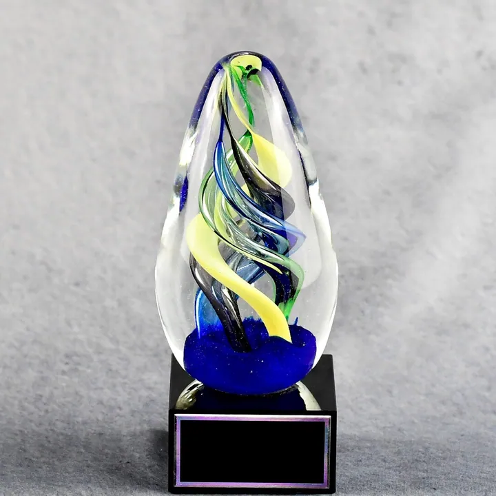 Art Glass Egg On Black Glass Base