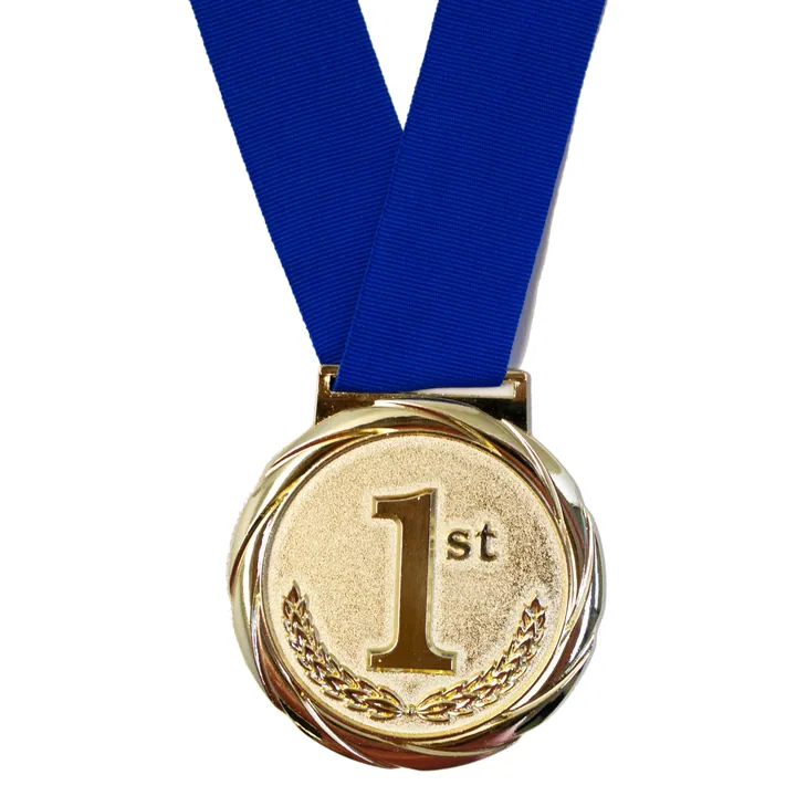 Gold 1st place medal on blue ribbon