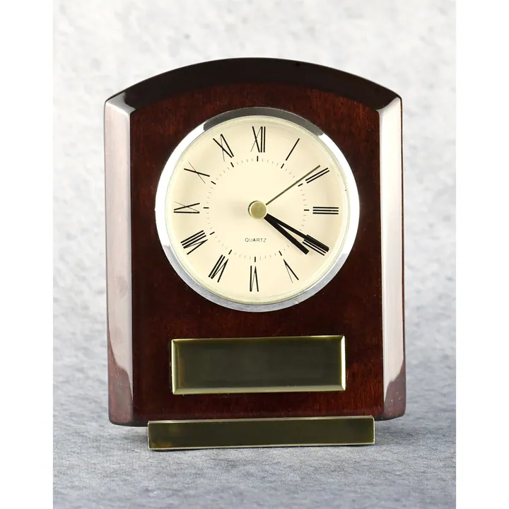 Piano Wood Arched Brass Clock